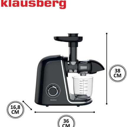 Klausberg Slow Juicer KB-7866 – 150W | Cold Press | Stille Juicer - Groenten en Fruitpers – Met Pulpreservoir - Zwart met Zilveren Accenten