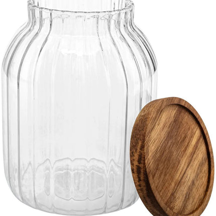 5Five voorraadpot Acacia hout - 2x - glas - 2L - 13 x 18 cm - keuken voorraadpotten - Voedsel/snoep/koekjes
