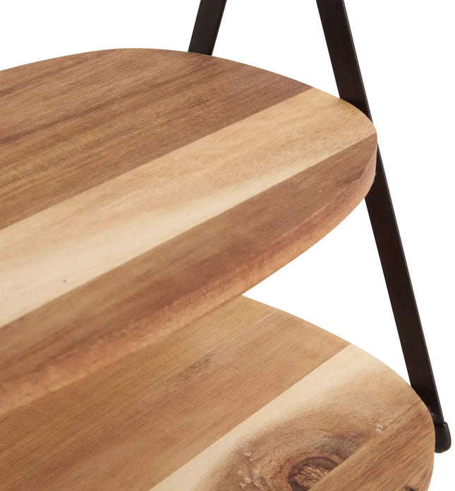 5Five Etagere voor hapjes 2 laags - acacia hout/metaal - D27 x H25 cm - Hightea - Taartjes - Decoratief - Serveerschaal