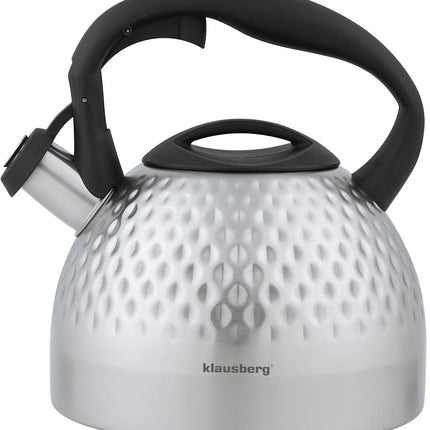 Klausberg Waterkoker Fluitketel RVS 3.0 Liter (Zilver) - Voor Alle Hittebronnen (ook inductie) - Waterketel - Waterkoker