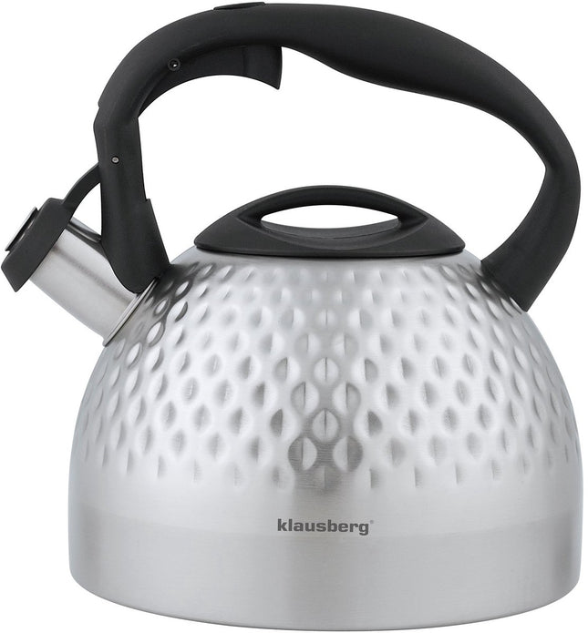 Klausberg Waterkoker Fluitketel RVS 3.0 Liter (Zilver) - Voor Alle Hittebronnen (ook inductie) - Waterketel - Waterkoker