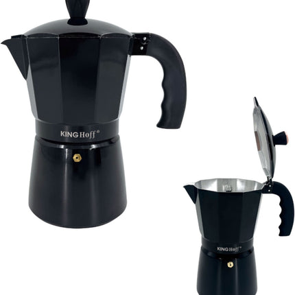 Kinghoff Aluminium Espressokoffiezetapparaat KH-1884 – 9 Kopjes – Zwart – Geschikt voor Inductie - Percolator - 450ml