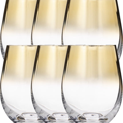 Set van 6x stuks tumbler glazen gouden rand Arya 540 ml van glas - Drinkglazen - Waterglazen