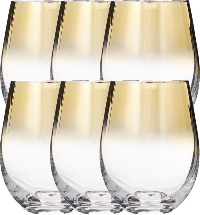 Set van 6x stuks tumbler glazen gouden rand Arya 540 ml van glas - Drinkglazen - Waterglazen