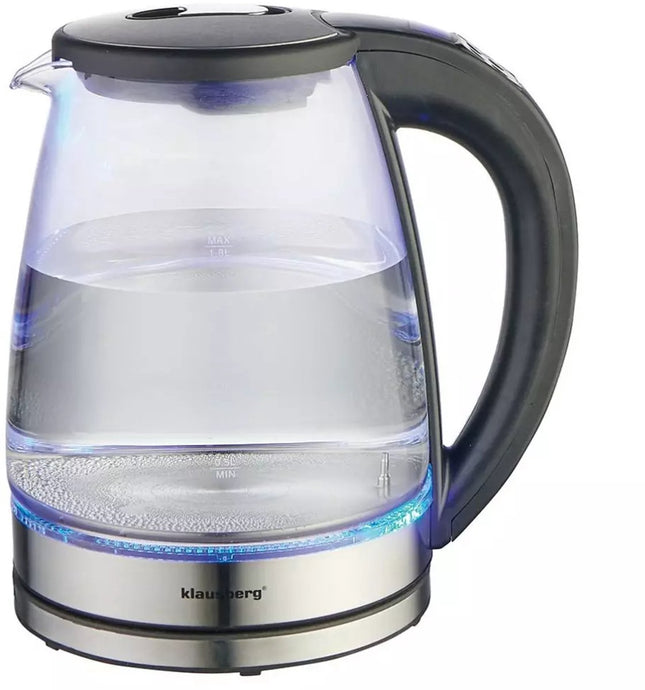 Klausberg KB7887 Elektrische Waterkoker – 1.8L, 1850-2200W, Borosilicaatglas & RVS 304, RGB LED, Temperatuurregeling - Kleur verandering door warmte