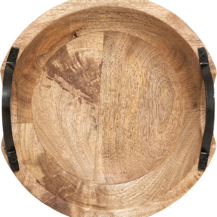 5Five Fruitschaal/fruitmand - mango hout - D30 x H10 cm - met hengsels - lichtbruin - rond