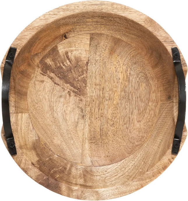 5Five Fruitschaal/fruitmand - mango hout - D30 x H10 cm - met hengsels - lichtbruin - rond