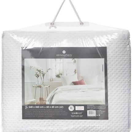 Atmosphera Bedsprei Dolce Vita - ivoor wit - 240 x 260 cm - polyester - luxe motief - plaid - met 2 kussenslopen