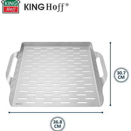 KINGHoff KH-1917 Diepe Grillbak - Roestvrijstalen Barbecue Bak 37x31 cm - Met Rand en Handvatten