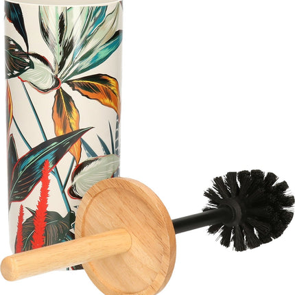 5five WC/Toiletborstel - met houder - rond - blad patroon - 38 cm