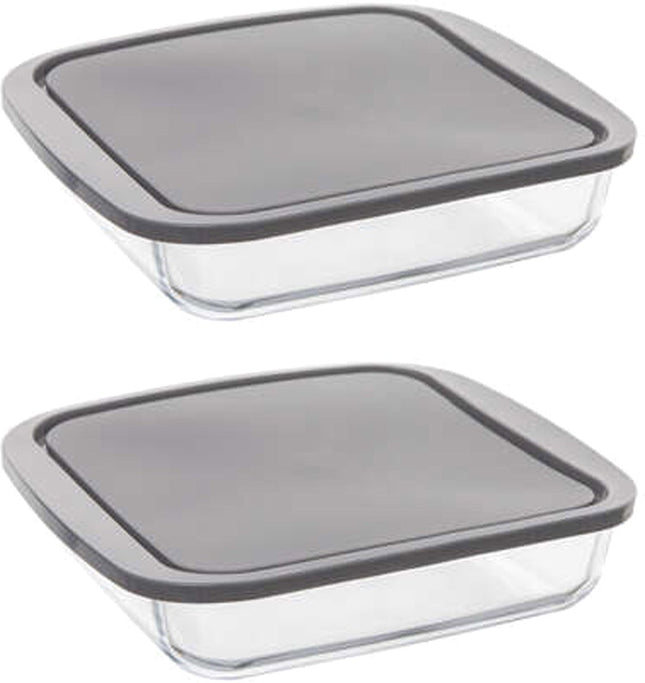 5Five Ovenschaal van borosilicaat glas met deksel - 2x - vierkant - 1.8 Liter - 22 x 22 x 5 cm