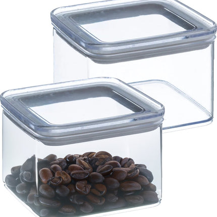 5Five Voorraadpot - 2x - keuken/voedsel - kunststof - 500 ml - luchtdichte deksel - transparant - 10 x 10 x 7 cm