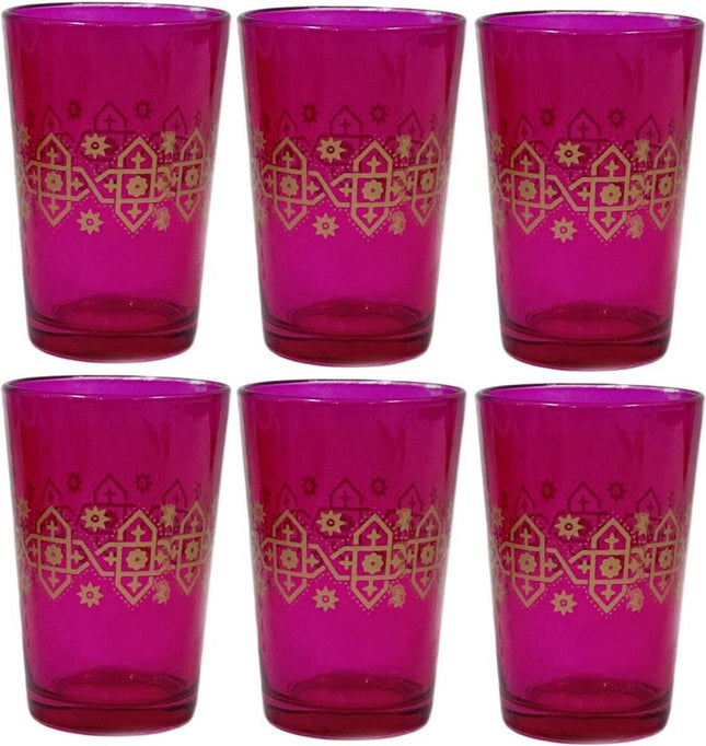 Roze oosterse glazen - goud patronen- Set 6 glazen