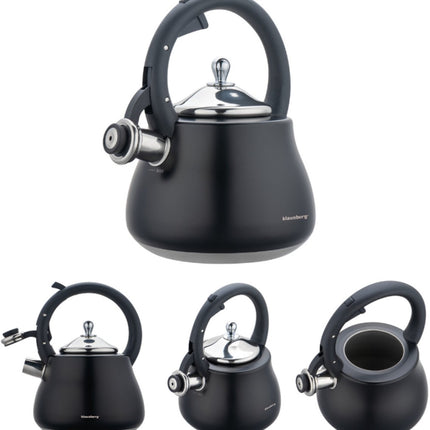 Klausberg Waterkoker 2.8L RVS - Fluitekettle voor Alle Hittebronnen (Inductie, Gas) - Zwart - Fluitketel - Waterkoker - Waterketel