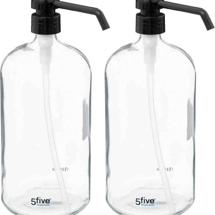 5five Zeeppompjes/zeepdispensers van glas - 2x stuks - 1 liter