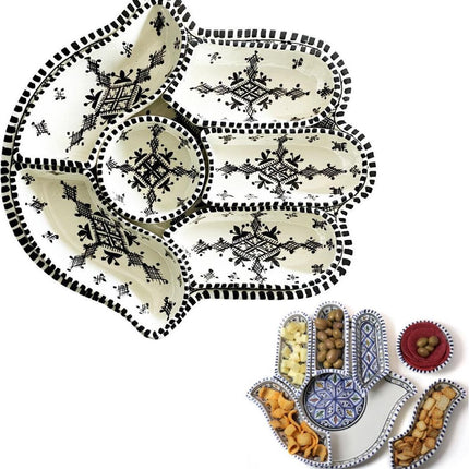 Khamsa schaal serveer set zwart-wit - serveer bord