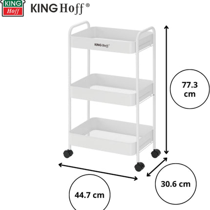 Kinghoff KH-1942 Mobiele 3-delige Stellingkar - Verrijdbare Opbergkar met Wieltjes - Wit - Badkamer Organizer - Keukenorganizer -