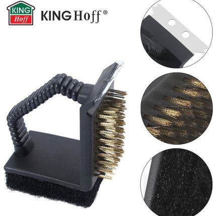 KINGHoff Grill Cleaning Brush KH-1913 – 3-in-1 Set (Scraper, Sponge & Brush) voor Effectief Grillonderhoud - Barbecue Borstel - BBQ Spons - Barbecue Reiniging