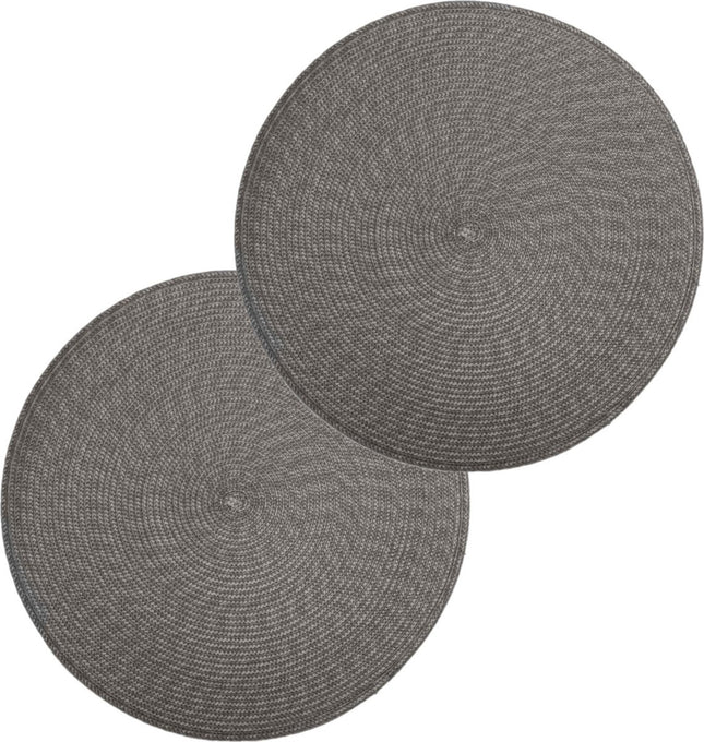 Secret de Gourmet ronde placemat - Set van 12x stuks - grijs - gevlochten kunststof - Dia 38 cm - Onderleggers
