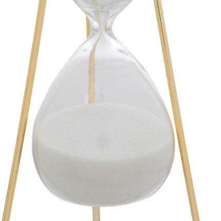 Atmosphera Zandloper cilinder - decoratie of tijdsmeting - 15 minuten - wit zand - D8 x H21 cm - glas - gouden frame