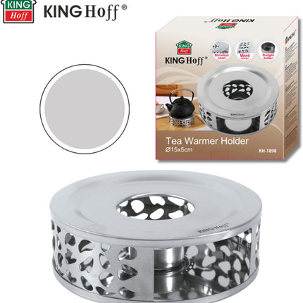 KINGHOFF KH-1898 Theewarmer – RVS, Ø15 cm, Langdurige Warmtebehoud voor Theepotten en Karaffen - Theepot Verwarmer - Waxinelichthouder