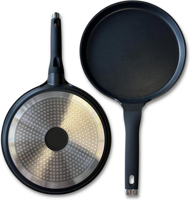 Crêpepan - Pannenkoekenpan - Pannenkoekpan - Marmeren coating - Inductie - 28cm - Zwart