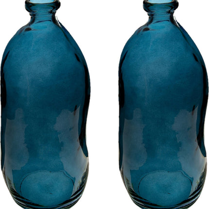Atmosphera bloemenvaas Pisa - 2x - Organische fles vorm - blauw glas - H36 x D15 cm