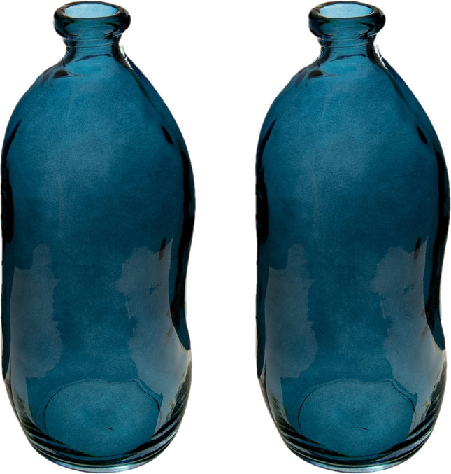 Atmosphera bloemenvaas Pisa - 2x - Organische fles vorm - blauw glas - H36 x D15 cm