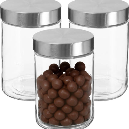 Secret de Gourmet Voorraadbus/voorraadpot - 3x - 1,2L - glas - RVS deksel - 750 ml - met luchtdichte deksel