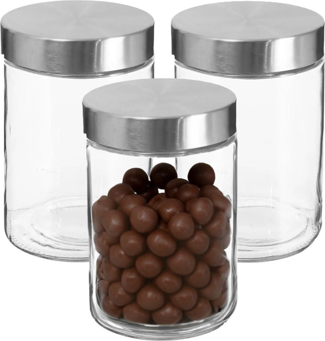 Secret de Gourmet Voorraadbus/voorraadpot - 3x - 1,2L - glas - RVS deksel - 750 ml - met luchtdichte deksel