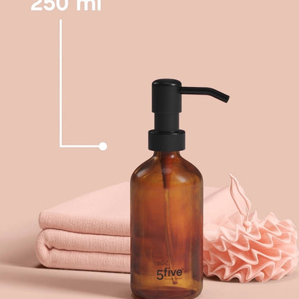 5Five Zeeppompje/dispenser - glas - bruin - 250 ml - navulbaar - toilet/keuken/badkamer