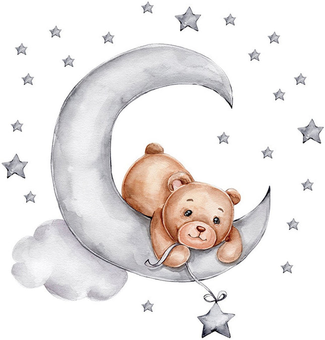Sipo Wandsticker Beer op de Maan - Zelfklevende Ruimte Muurdecoratie voor Kinderkamer - 60x62 cm - Space Wandsticker voor Babykamer en Peuterruimte