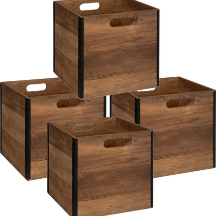 Set van 4x stuks opbergmand/kastmand 29 liter donker bruin van hout 31 x 31 x 31 cm - Opbergboxen - Vakkenkast manden