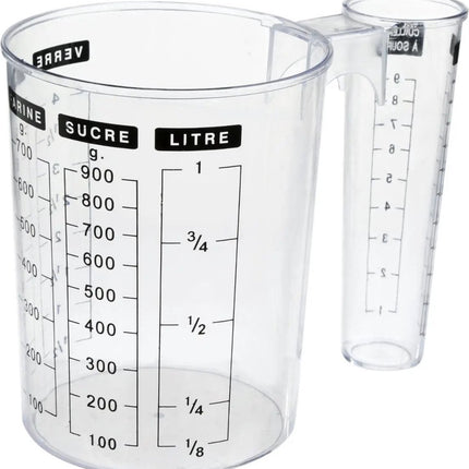5Five Dubbele maatbeker/mengbeker - kunststof - transparant - 1000 ml - keuken artikelen