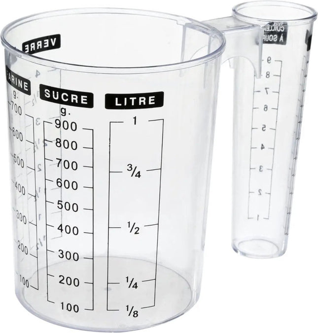 5Five Dubbele maatbeker/mengbeker - kunststof - transparant - 1000 ml - keuken artikelen
