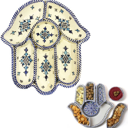 Khamsa Fatima dipping en serveerset-aardewerk en handgemaakt - borrelschaal - tapasbord met losse schaaltjes