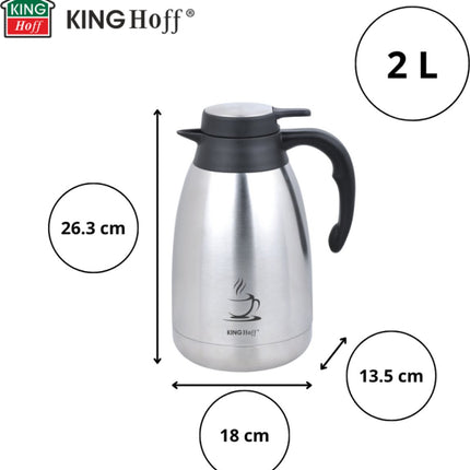 KINGHOFF Geïsoleerde Koffiekan - RVS Thermoskan 2 Liter - Dubbelwandig - Zwart Handvat - KH-1994 - Thermoscan - Theekan