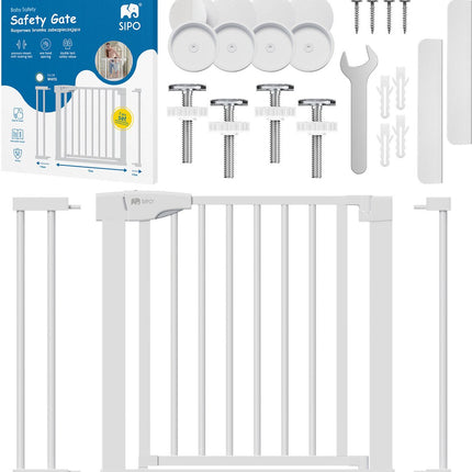 Babyveiligheidshek Wit 75-103 cm breed - Traphek met Automaatsluiting en Klembevestiging - Veiligheidsrek 80 cm Hoog - Sipo