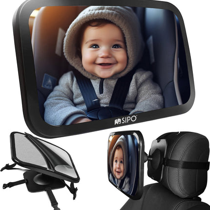 SIPO Autospiegel Baby Observatie Spiegel - Veiligheids Spiegel voor Kinderzitje - Snel Te Monteren - 19x30 cm - 1 Stuk