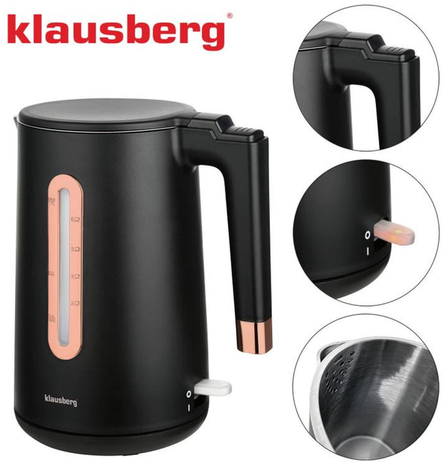 Klausberg KB-7889 Elektrische Waterkoker - 1,7L - Zwart/Rose Goud - 2200W - RVS & PP - Veilig & Stijlvol - Rose Gold
