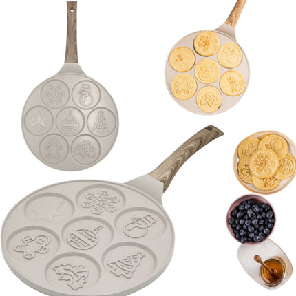 Klausberg KB-7970 Pannekoekenpan met 7 Vormen - Kerst Designs - Ø26.5 cm - Antiaanbaklaag - Geschikt voor Alle Kookstellen Inclusief Inductie - Ideaal voor Poffertjes en Mini Pannekoeken - Kerstfiguurtjes - Sneeuwpop