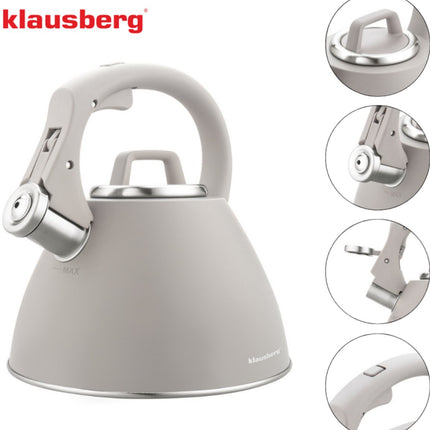 KLAUSBERG KB-7953 Fluitketel 2,5 L – Latte Beige Mat – RVS – Soft-Touch – Inductie – Met Fluit