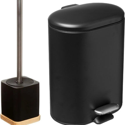 5Five Badkamer/toilet accessoires set - WC-borstel/pedaalemmer 6L- zwart - metaal/polyresin