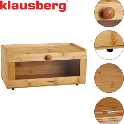 KLAUSBERG Bamboe Brooddoos Met Acryl Front - 40x24,5x19 cm - Natuurlijke Broodopslag - KB-7924 - Broodtrommel - Brood vershouddoos