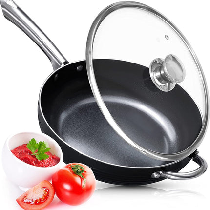 Koekenpan met deksel Non Stick Deep Saute Pan - Wok met extra handvat - 28 cm - Keramische coating - RVS - Inductie