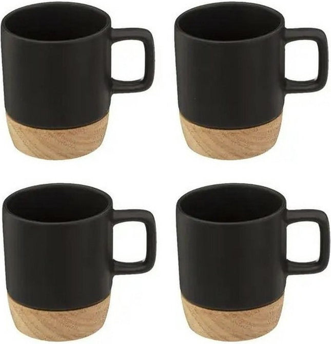 Secret de Gourmet Koffiekopjes/espressokopjes - 4x stuks - aardewerk - zwart - 120 ml - met onderzetters