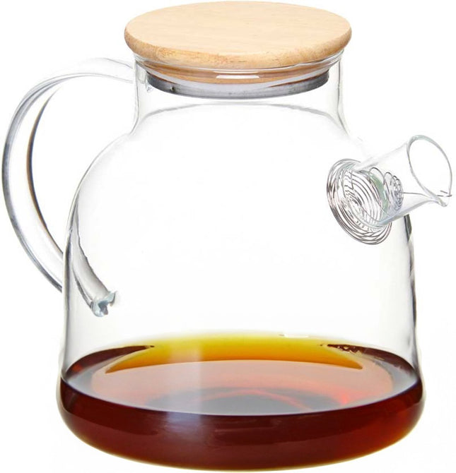 Vivalto Design Theepot - 1200 ml - borosilicaat glas - transparant - bamboe deksel/handvat - theekan