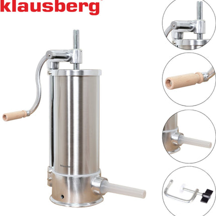 Klausberg KB-7927 Verticale Worstvuller | 5 kg Capaciteit | RVS | Professioneel | Met 6 Vullers | Vleesvuller