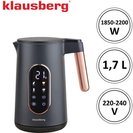 Klausberg KB-7892 Elektrische Waterkoker - 1,7L - Zwart/Rose Goud - LED Bediening - 13 Temperatuurstanden - 2200W