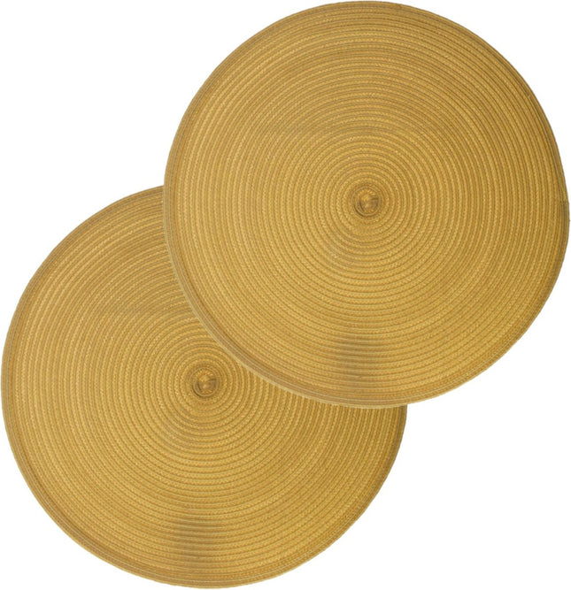 Secret de Gourmet ronde placemat - Set van 4x stuks - geel - gevlochten kunststof - Dia 38 cm - Onderleggers